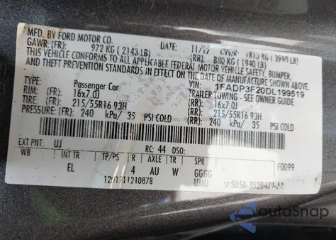 2013 Ford Focus Se z USA, uszkodzony, nr VIN 1FADP3F20DL199519